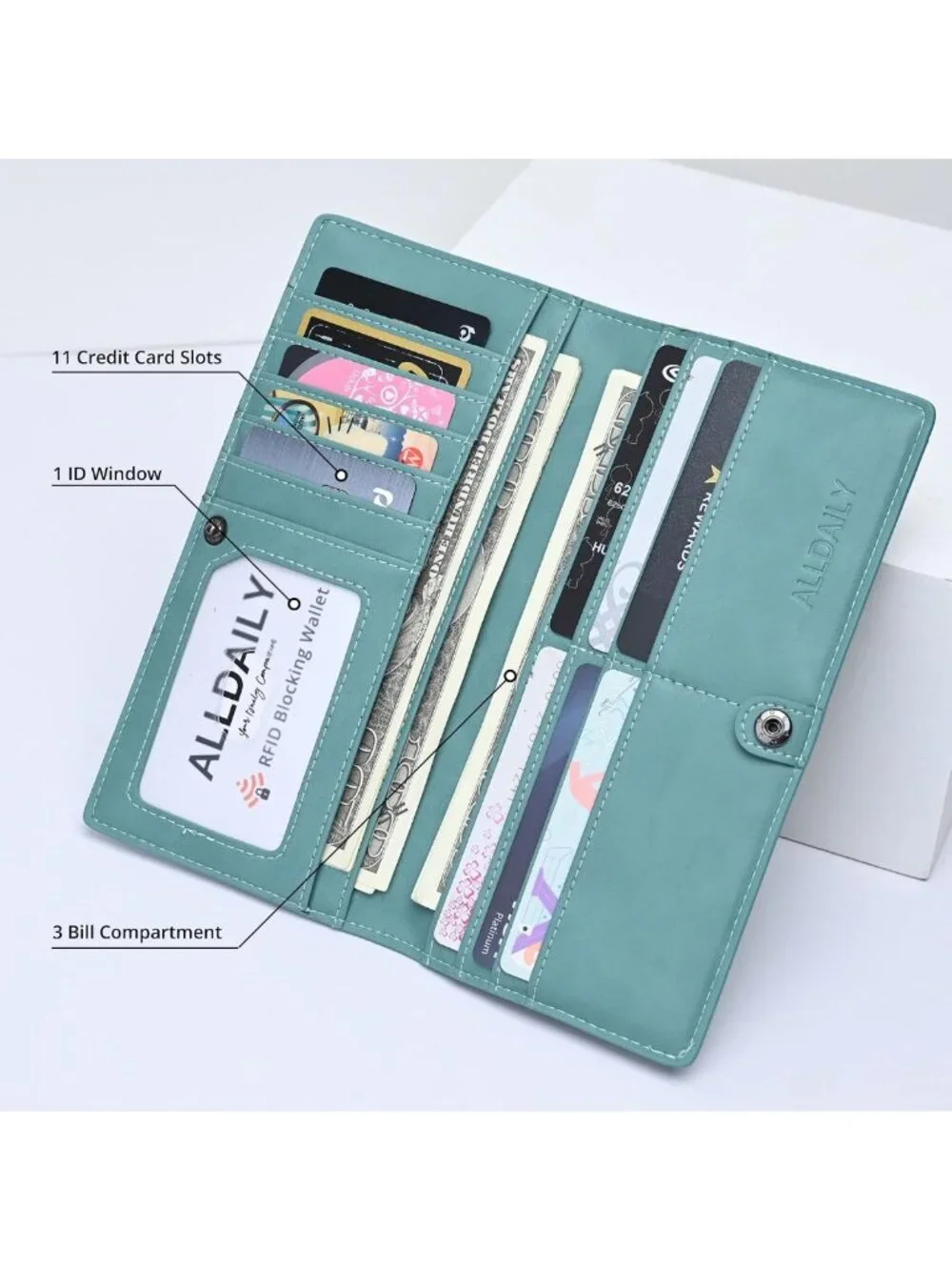 Ultra Slim RFID Blocking Wallet for Women - Bifold Credit Card Holder in Purist